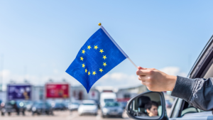 European Union flag symbolizing the launch of the EU Entry/Exit System (EES) for travelers in 2025.